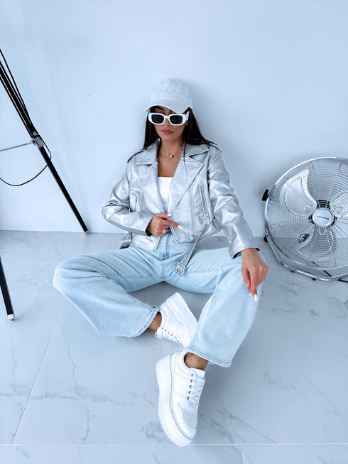 SILVER TONE, crop faux leather jacket with snap buttons FL82