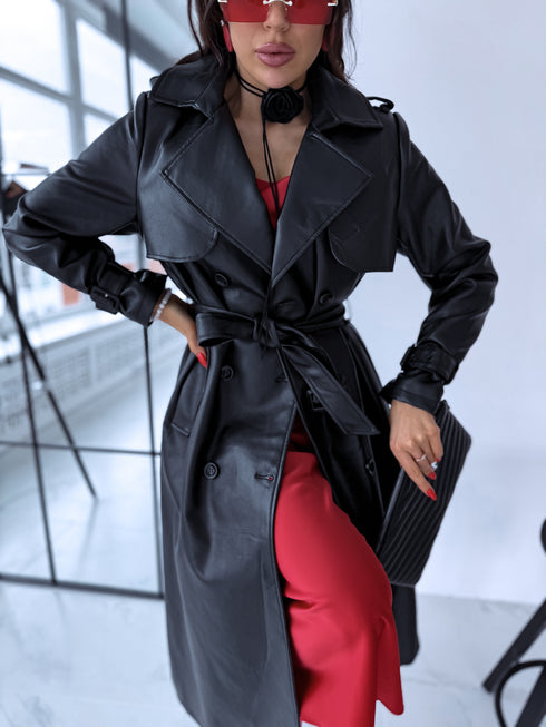 MELNS, ādas imitācijas trencis "POWER" FL08