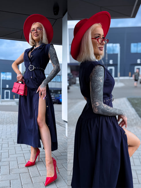 Suknelė su diržu "ROSSO WZ20473-1" – TAMSIAI MĖLYNA
