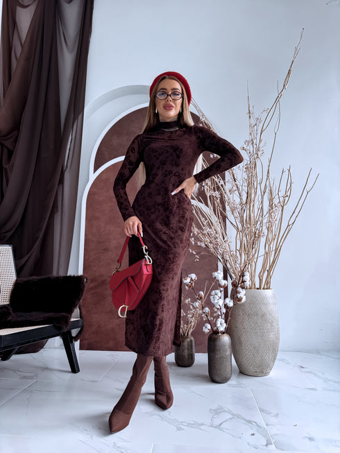 "COFFEE ROSE HS10030" mesh dress + slip dress - CHOCO