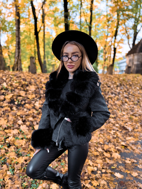 BLACK jacket with fur "FROSTINE" FL72