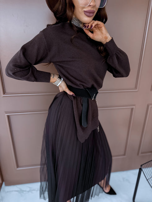 Tilla kleita + džemperis "DAILY SET" - CHOCO