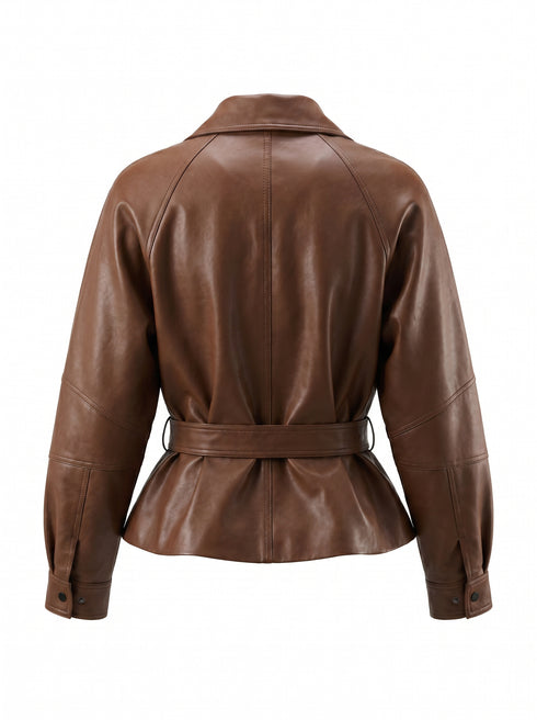 Ādas imitācijas jaka "HAZELNUT" S-6209 - CHOCO