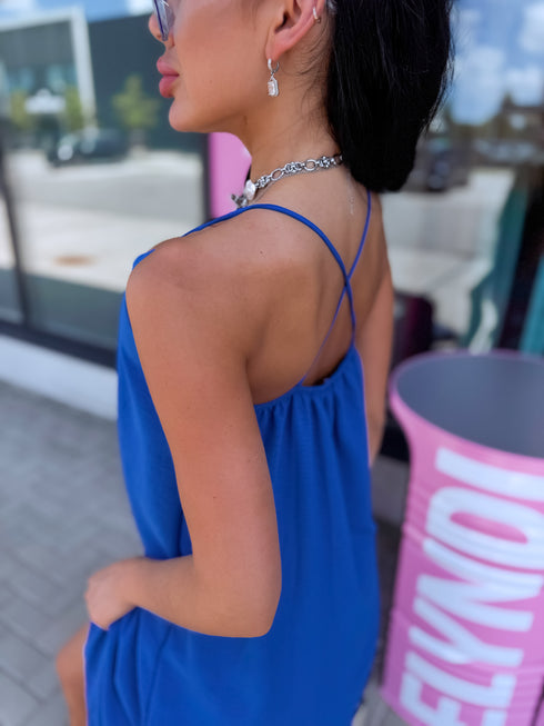 "LĪGO" kleita ar sakrustotām lencēm - royal blue