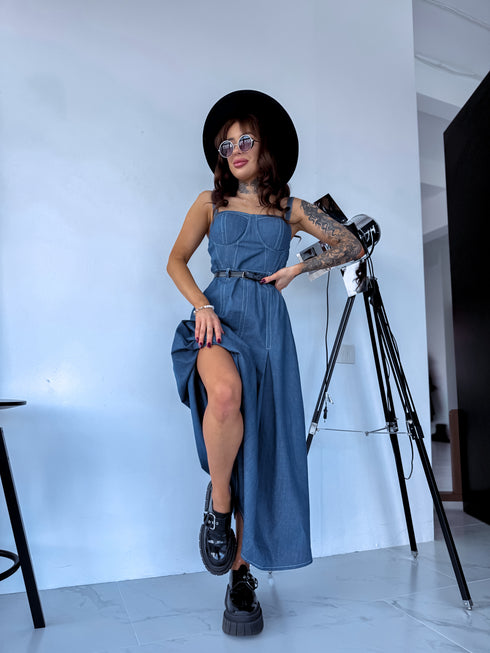 Kleita ar korsetes augšdaļu "INDIGO DENIM" - zila