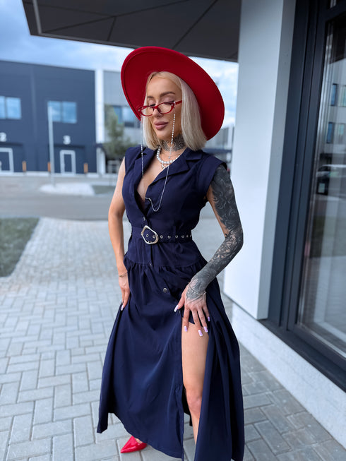 Suknelė su diržu "ROSSO WZ20473-1" – TAMSIAI MĖLYNA