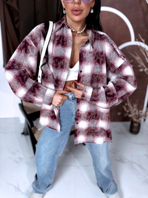 "CHECK" rūtots krekls DM2386 - BORDO