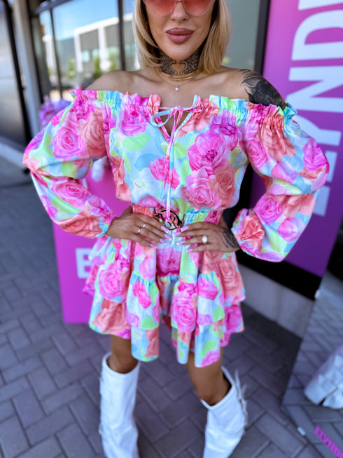 "SPRING BEAUTY" shorts suit + belt - multicolored tones