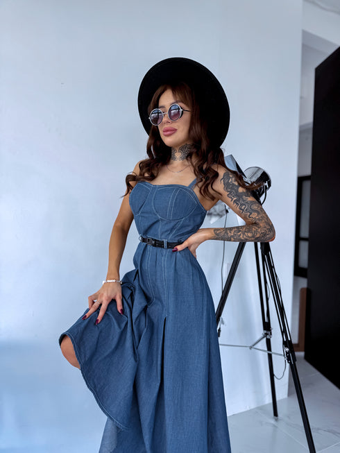 Kleita ar korsetes augšdaļu "INDIGO DENIM" - zila