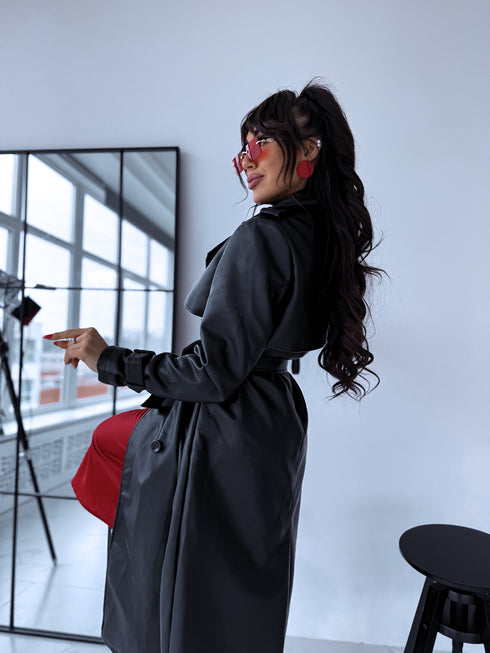 MELNS, ādas imitācijas trencis "POWER" FL08