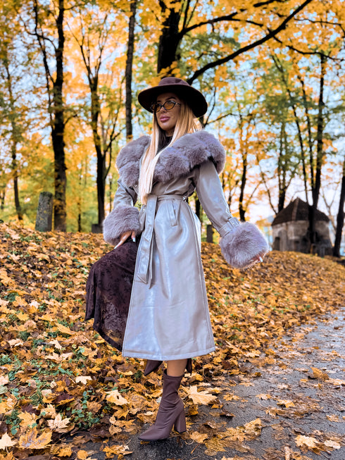 "Autumn Memory FL202266" ādas imitācijas trencis - KAPUČĪNO