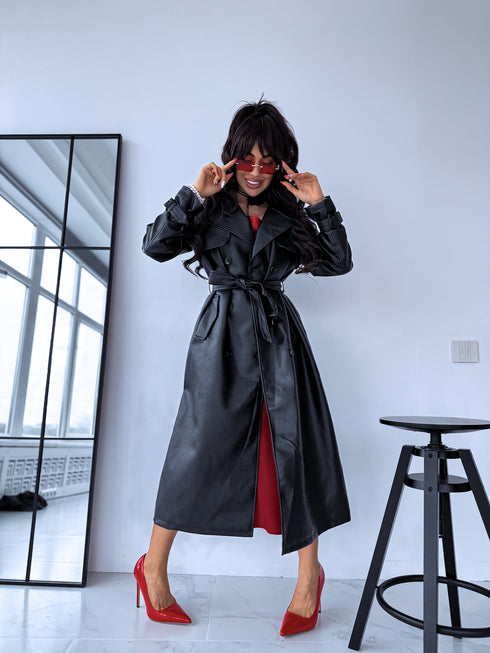 MELNS, ādas imitācijas trencis "POWER" FL08