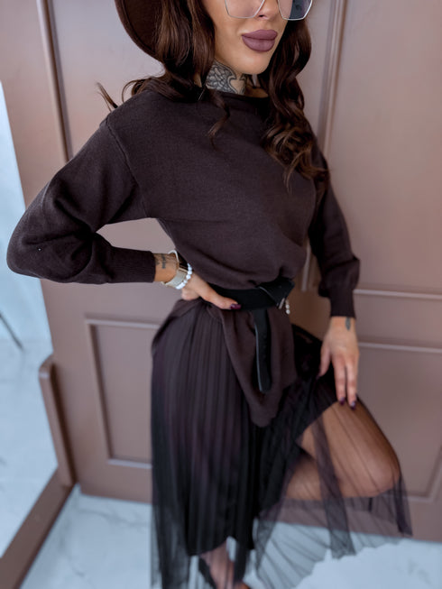 Tilla kleita + džemperis "DAILY SET" - CHOCO