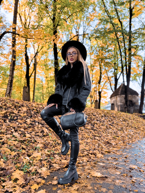 BLACK jacket with fur "FROSTINE" FL72