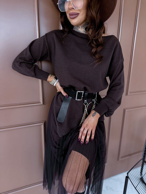 Tilla kleita + džemperis "DAILY SET" - CHOCO