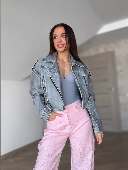 Ādas imitācijas VIRSJAKA/VESTE "LOLLY" - PELĒKA