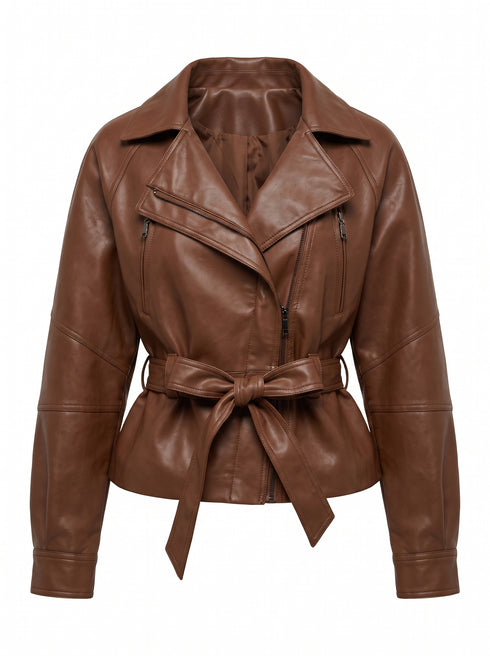 Ādas imitācijas jaka "HAZELNUT" S-6209 - CHOCO