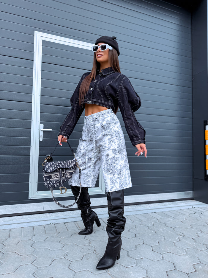 SHORTS MG-1281 "MISS LEOPARD" - GRAY WITH WHITE