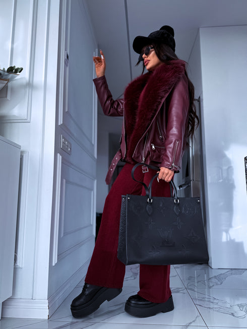 Бордовая куртка с бордовым мехом "LUX FUR" FL47