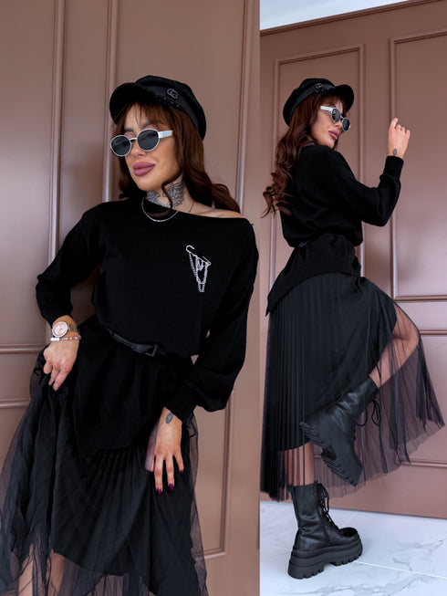 Tilla kleita + džemperis "DAILY SET" - MELNS