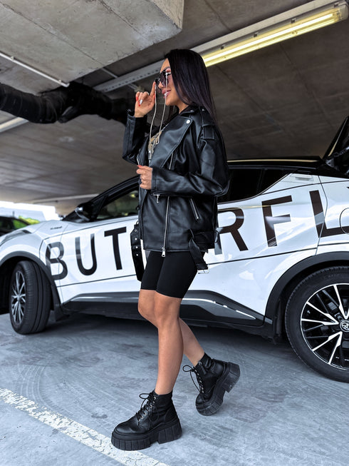 Классическая куртка оверсайз из искусственной кожи S-17 - ЧЕРНАЯ