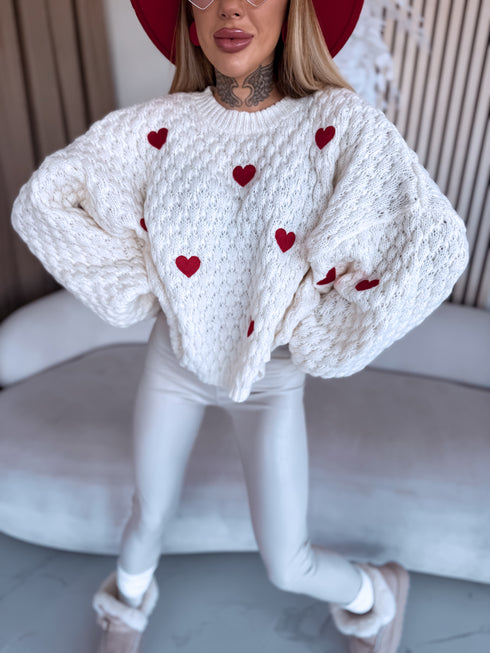 Adīts džemperis "CHOCOLATEY LOVE 7102" - GAIŠI BĒŠS AR SARKANU