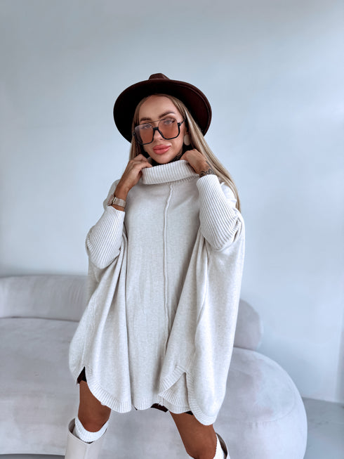 LARGE SIZE sweater "POSITIVE Z034" - light beige