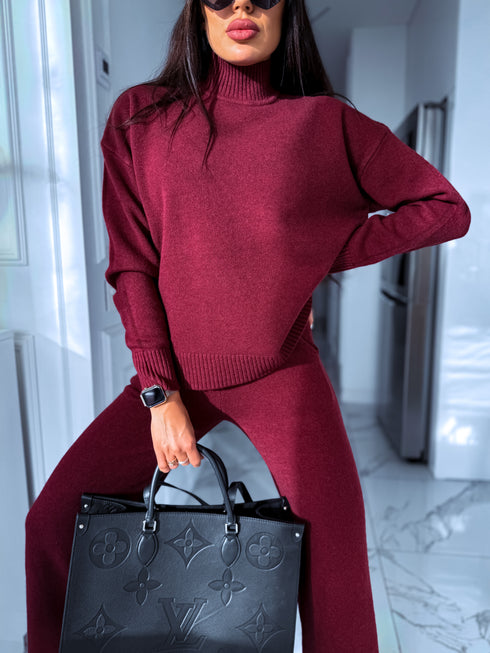 Knitted set "AUTUMN E5389" - BURGUNDY PRE-ORDER