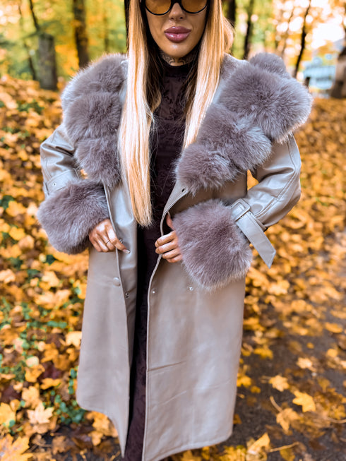 "Autumn Memory FL202266" ādas imitācijas trencis - KAPUČĪNO