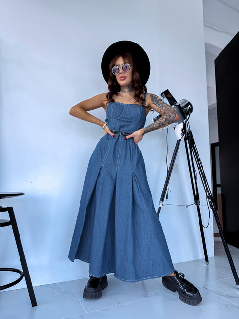 Kleita ar korsetes augšdaļu "INDIGO DENIM" - zila