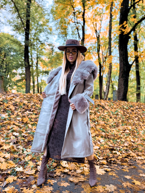 "Autumn Memory FL202266" ādas imitācijas trencis - KAPUČĪNO