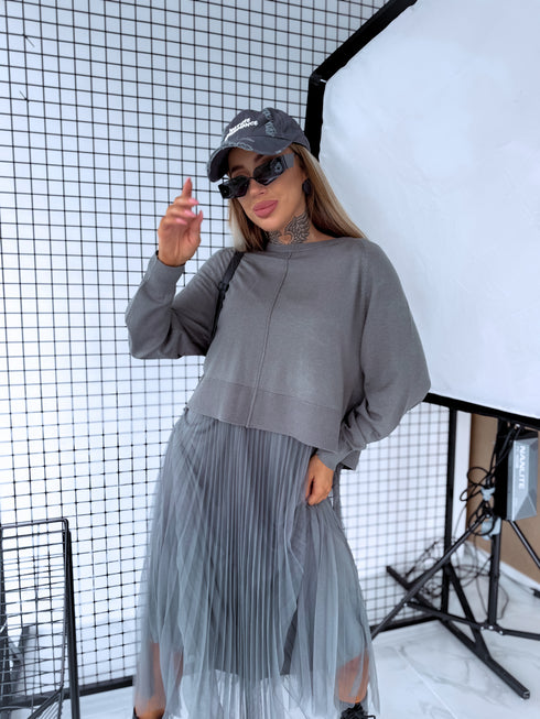 "VIOLA 3212" set - dress + jumper - KHAKI