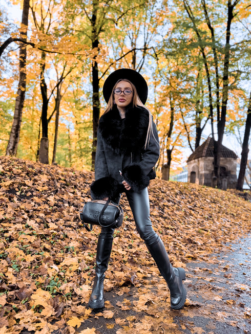 BLACK jacket with fur "FROSTINE" FL72