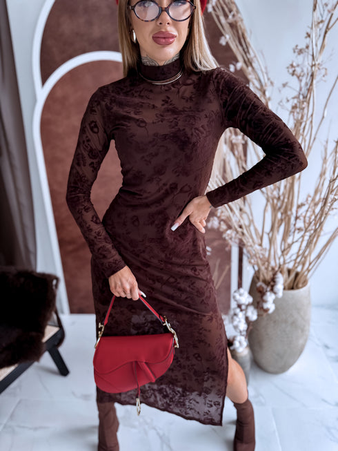 "COFFEE ROSE HS10030" mesh dress + slip dress - CHOCO