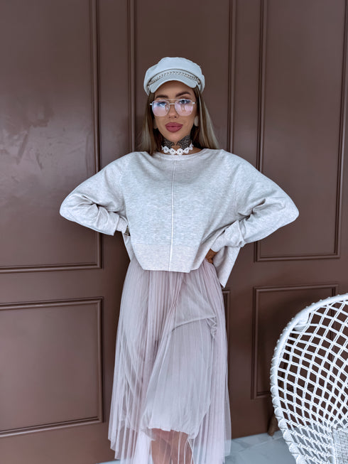 "VIOLA 3212" set - dress + jumper - LIGHT BEIGE