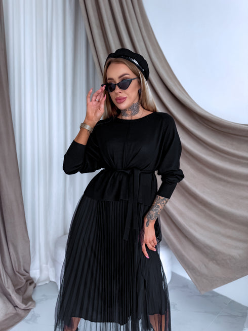 "VIOLA 3212" set - dress + jumper - BLACK