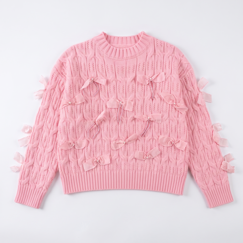 Knitted Sweater "BOW SKETCH 02" - SOFT PINK