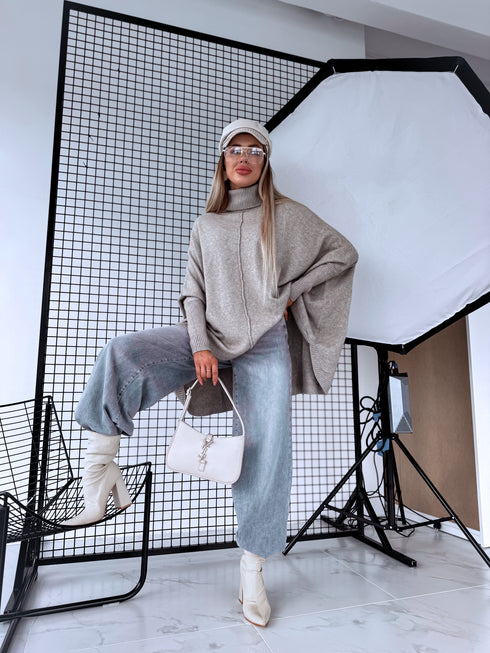 LARGE SIZE sweater "POSITIVE Z034" - cappuccino