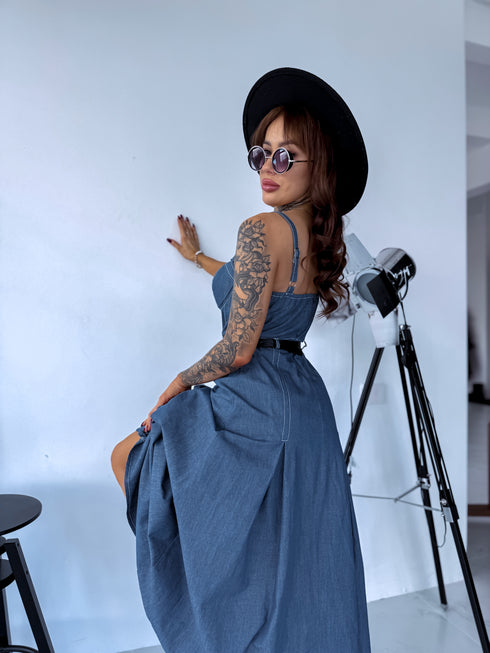 Kleita ar korsetes augšdaļu "INDIGO DENIM" - zila