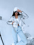 SILVER TONE, crop faux leather jacket with snap buttons FL82