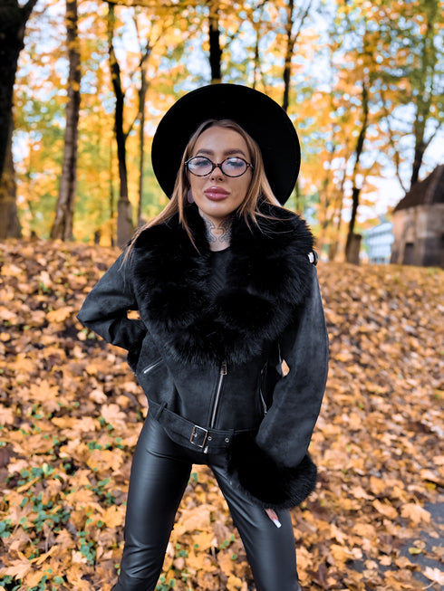 BLACK jacket with fur "FROSTINE" FL72