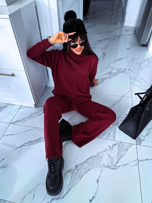 Knitted set "AUTUMN E5389" - BURGUNDY PRE-ORDER