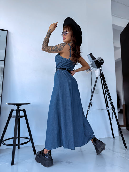 Kleita ar korsetes augšdaļu "INDIGO DENIM" - zila