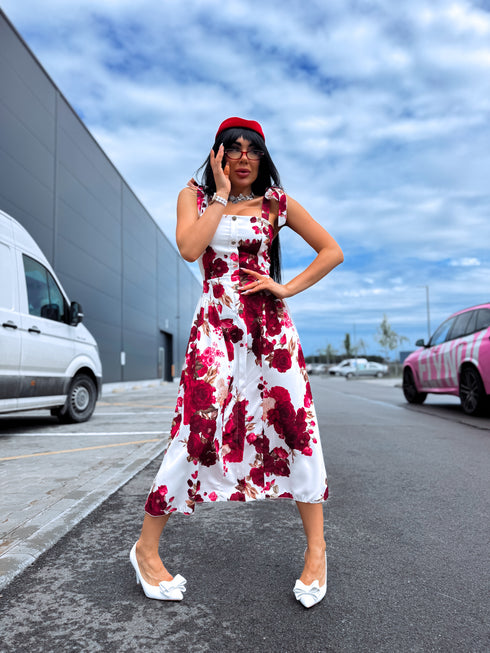 Suknelė "FLORA CHARM" 1363 - BORDO SU BALTA