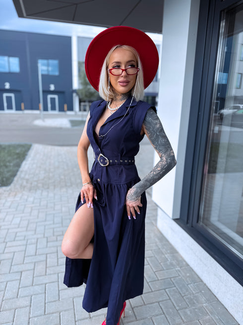 Suknelė su diržu "ROSSO WZ20473-1" – TAMSIAI MĖLYNA