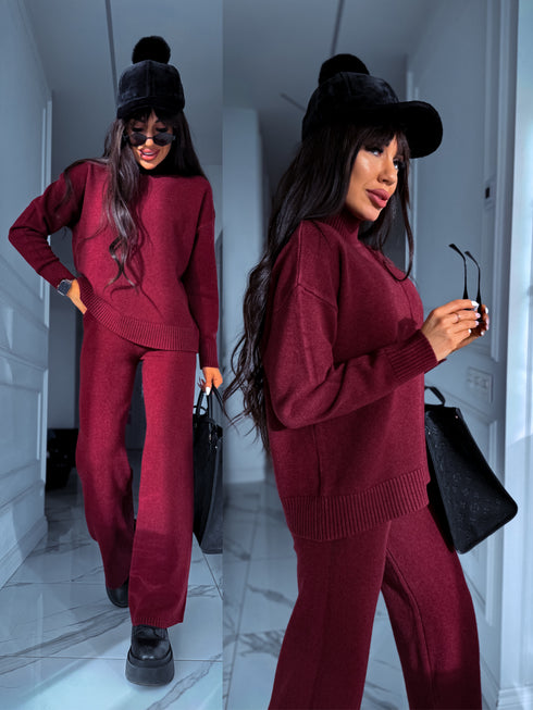 Knitted set "AUTUMN E5389" - BURGUNDY PRE-ORDER