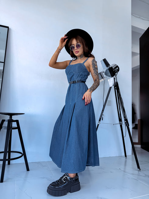 Kleita ar korsetes augšdaļu "INDIGO DENIM" - zila