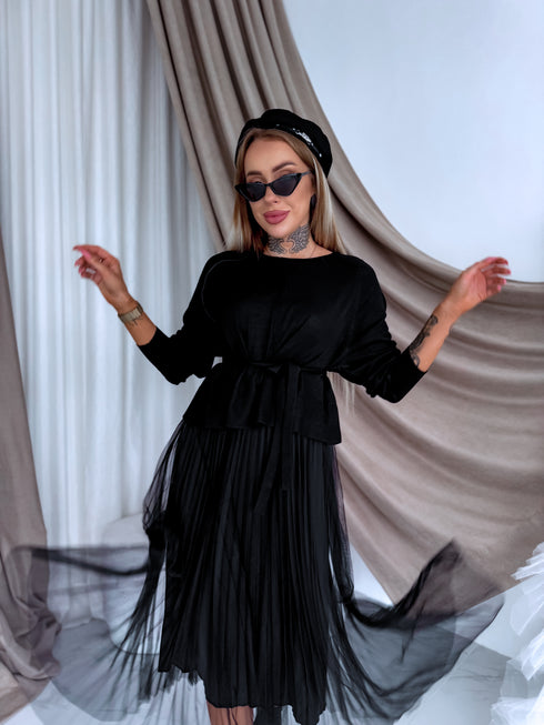 "VIOLA 3212" set - dress + jumper - BLACK