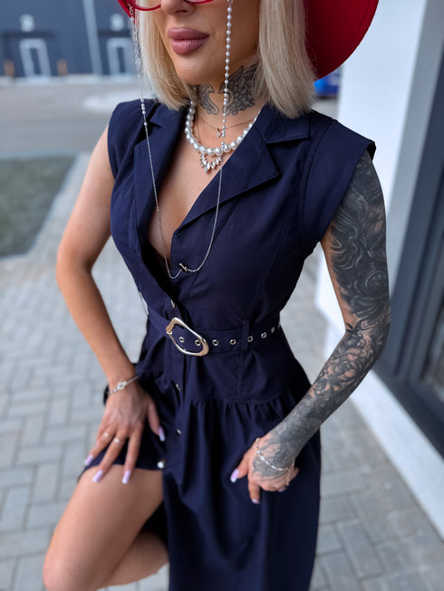 Suknelė su diržu "ROSSO WZ20473-1" – TAMSIAI MĖLYNA