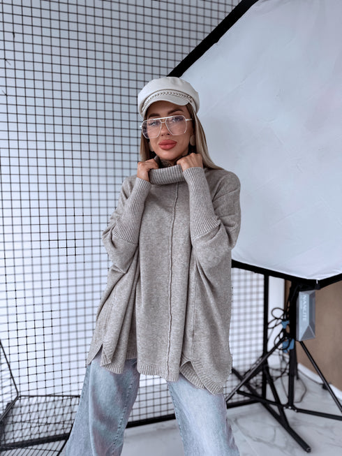 LARGE SIZE sweater "POSITIVE Z034" - cappuccino